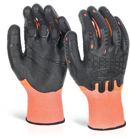 Beeswift Glovezilla Cut Resistant Fully Coated Impact Glove/Tear Resistance Safety Gloves Personal Protective Equipment Work Gloves PPE Workwear – Orange/Black - Small - 1 Pair