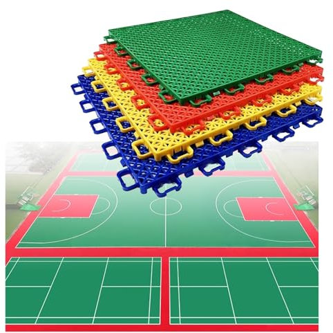 Tapis Caillebotis en Caoutchouc Carrelage De Sol Pour Terrain De Basket-ball Extérieur DIY, Tapis De Sol Modulaires Antidérapants Et Résistants À L'usure. (Color : Red, Size : 10PCS)