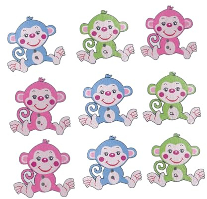 NUOBESTY DIY Wooden Buttons 50Pcs Cartoon Monkey Pattern Two Holes Sewing Accessories for Crafts Hats Shoes Scrapbooking