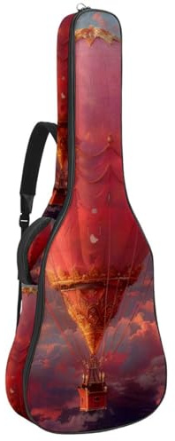 Custodia per chitarra acustica, impermeabile, adatta per chitarra da 40/41/42 pollici, grande borsa universale per chitarra con strato protettivo, tasche multiple, motivo con mongolfiera rosa,