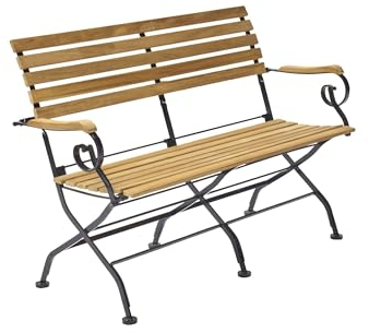 LC Garden »Wimbledon« 2-Sitzer Bank FSC Teakholz Bank mit Stahlgestell in schwarz, klappbare Gartenbank aus echt Holz, Biergartenbank im klassischen Design, Bierbank mit Teak