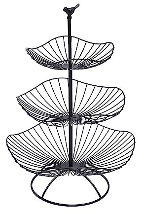 WINPANG Cesta de frutas de 3 niveles, soporte para tartas de frutas, frutero de metal, estante para verduras, bandeja para aperitivos para decoración del hogar, almacenamiento de cocina (negro)
