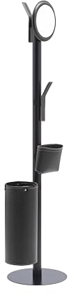 LIMAC Design ERCOLE 5: Standgarderobe mit 5 mit Leder überzogenen Elementen, Garderobenständer, Designer-Kleiderbügel mit solidem runden Standfuß, schwarz