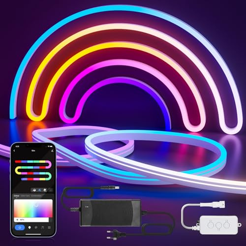 10m Neon Led Strip, 24V RGB mit IC LED Wasserdicht Flexible Neon Rope Lights mit Controller, APP Intelligente Steuerung, Musiksynchronisation,für Schlafzimmer, Wohnzimmer und Außendekoration