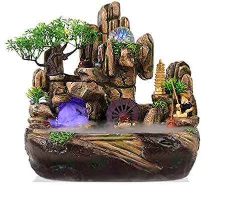 Fontana da interni Feng Shui Fontana rocciosa, piccola fontana rocciosa Ornamento in resina for relax interno for la decorazione della scrivania della camera da letto dell'ufficio Home Fontana