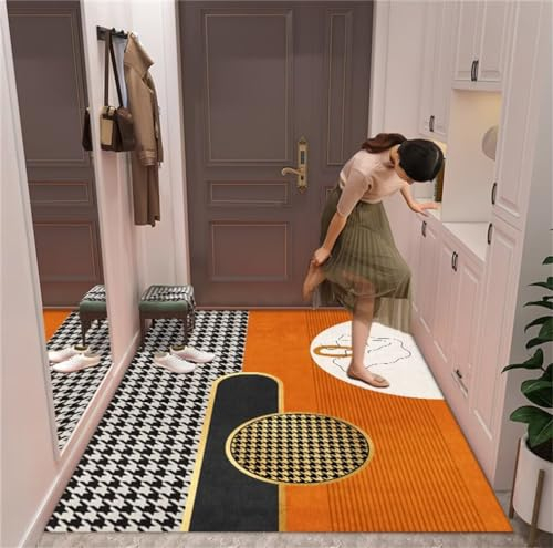 QGYFRE Teppich Küche Kinderzimmer Flur läufer 60x110CM Sofa Teppiche orange Farbe Rutschfester und verschleißfester moderner geometrischer