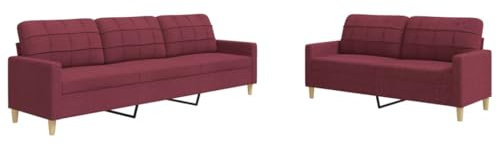 vidaXL Sofagarnitur 2-TLG., Polstersofa mit Metallrahmen, Sitzgruppe für Wohnzimmer, Loungesofa Sessel Sofa Couch Garnitur, Weinrot Stoff