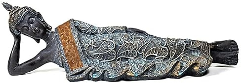 Generico Statua Buddha Thailandese Sakyamuni Sdraiato Coricato Stile Antico Meditazione 37 x 9 x 11 cm