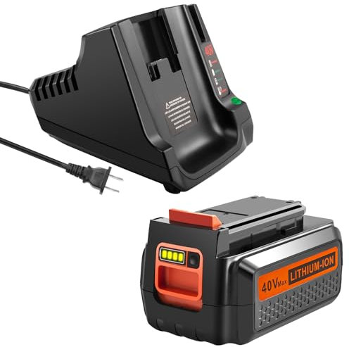 40 Volt 3000mAh Replace Long-Lasting Battery & Fast Charger for Black and Decker 40V Lithium Battery & Tools, Good Value Combo for Black & Decker Leaf Blower, Hedge Trimmer, Lawn Mower