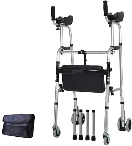 Höhenverstellbare Gehhilfe aus Aluminiumlegierung für die Rehabilitation von älteren Menschen – Rollen-Gehgestell mit Armlehnenstütze, dick