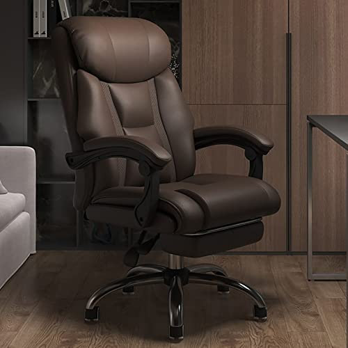 Chefsessel mit hoher Rückenlehne, Leder, mit Rollen, verstellbarer Computerstuhl für komfortables Arbeitserlebnis, brauner Chefsessel für Erwachsene (64 x 46 cm, 54 cm)
