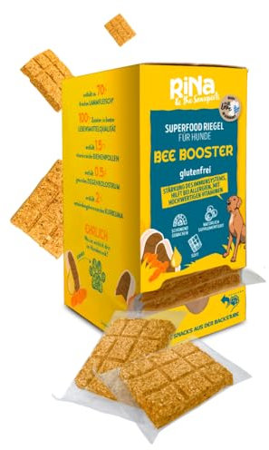 RiNa's BEE Booster - Funktionale Hunde-Leckerli mit Lammfleisch, Bienenpollen, Ziegenkolostrum & Kurkuma - Stärkt Immunsystem und Abwehrkräfte - Leicht portionierbare 10er-Riegelbox je 300 g