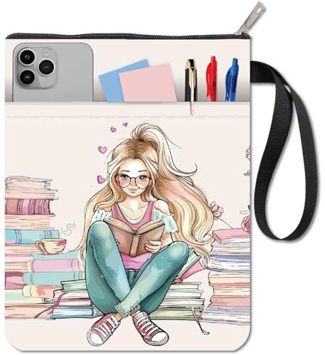 CRASPIRE Buchhülle Mit Reißverschluss Und Zusätzlicher Tasche Rechteckig Waschbar Stoff Blumenmuster Lesebücher Buchumschläge Schutz Reißverschlusstasche Für Taschenbücher Gebundene Bücher Notizbücher