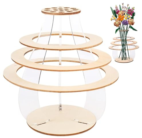 Wooden Vase for Lego Flower Bouquet - Stylish Modern Design for Rose, Chrysanthemum, Sunflower, Lotus and Cherry Blossom