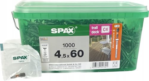 SPAX Terrassenschraube Bonus Set, 4,5 x 60 mm, 1000 Stück, WIROX C4, Zylinderkopf, T-STAR plus T20, CUT-Spitze