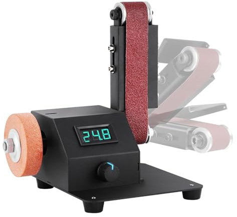 Power Bench Grinders - Levigatrice a nastro, levigatrice a nastro, 350 W con 10 nastri abrasivi, levigatrice a velocità da tavolo, per metallo, lavorazione del legno