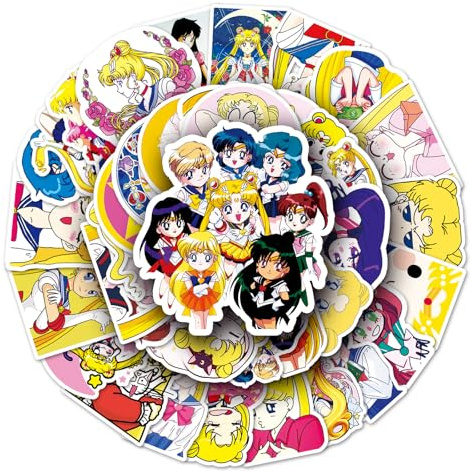 51 Pieces Sailor Moon PVC Water Stickers - Creative Graffiti Cartoon Stickers for Kids - Skateboard Suitcase Laptop Decoration - Self Adhesive Stickers