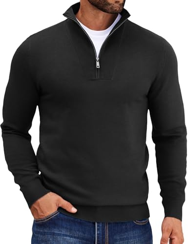 COOFANDY Herren Pullover mit Reißverschluss Half Zip Strickpullover Rollkragenpullover Troyer Herren Winter Pulli Men's Sweater