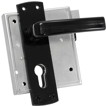 INTRA-TEC Kastenschloss für Profilzylinder – für Gartentore & Kellertüren, Dorn 60 mm, Entfernung 55 mm, DIN L/R, verzinkt, schließende Falle, zweitourig mit Drücker und Schild, Edelstahlstulpe
