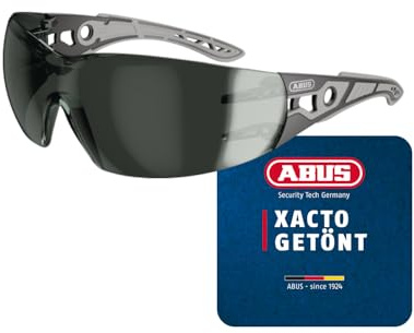 ABUS Schutzbrille Xacto - sportliche, rahmenlose Arbeitsschutzbrille - mit UV-Schutz - hochflexibler Bügel - Persönliche Schutzausrüstung - getönte Gläser - Farbe schwarz-grau