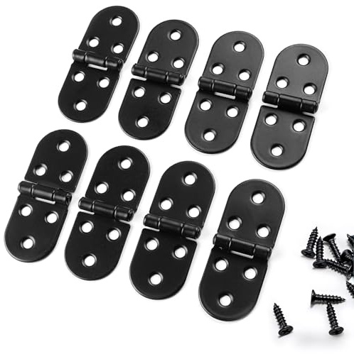 8 Pcs Folding Flip Top Hinges, 180 Degree Backflap Hinge with Round Edge, Metal Counter Flap Hinge, Small Hinges for Wooden Boxes Furniture Kitchen Cabinet Cupboard Door Hingess(Black)