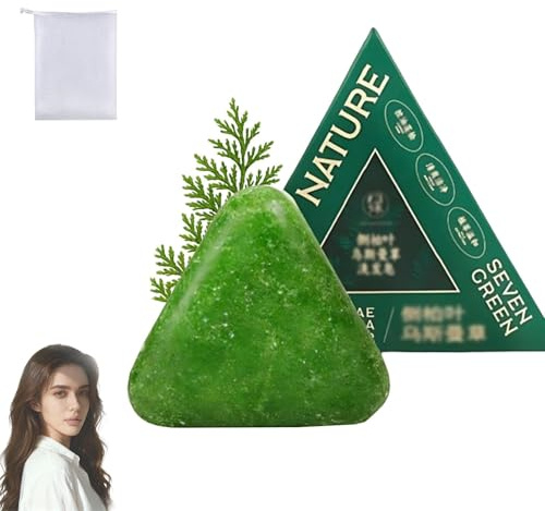 Jabón Para El Cabello Seoulglow Cypress Leaf Hair Soap Nature Triangle Shampoo Bar, Usman Grass Triangle Shampoo Bar, Nature Seven Green Soap 𝐒hampoo 𝐁ar (1 unidad)