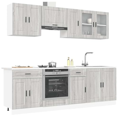 Emmtore Mueble Cocina Kalmar Sonoma Gris 8 pzas Madera contrachapada