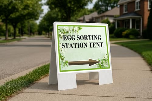 Egg Sorting Station Tent Spring Flowers Sage Green Directional Arrows A-Frame Double Sided 23x23 in. sign
