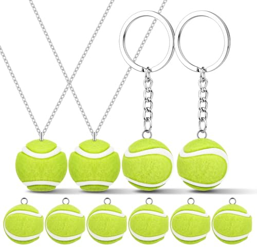 BELLIFFY Mini Pallina da Tennis Portachiavi Creativi 10 Pezzi 2cm Ciondoli in Flocking Verde per Realizzazioni Fai-da-te Accessori Sportivi per Orecchini e Borse