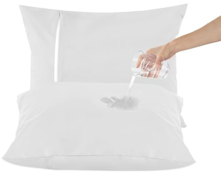 DUJUIKE wasserdichte Kissenbezüge mit Reißverschluss, 2er-Pack, wasserdichte Kissenbezüge, superweich, atmungsaktiv, geräuschlos (Weiß, 80 x 80 cm - 2er Set)