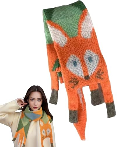 Räv vinterhalsduk för barn – Kawaii halsduk med rävmönster – vintervarm för kallt väder, halsvärmare för utomhus eller inomhus, stickad för flickor, män, kvinnor, 1orange röd, Refer to description