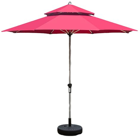 48 Aluminum Garden Parasol Umbrella | Folding Patio Umbrella with Crank | UPF50+ Sunshade for Outdoor Balcony Cafe Market | Heavy-Duty Base - Red