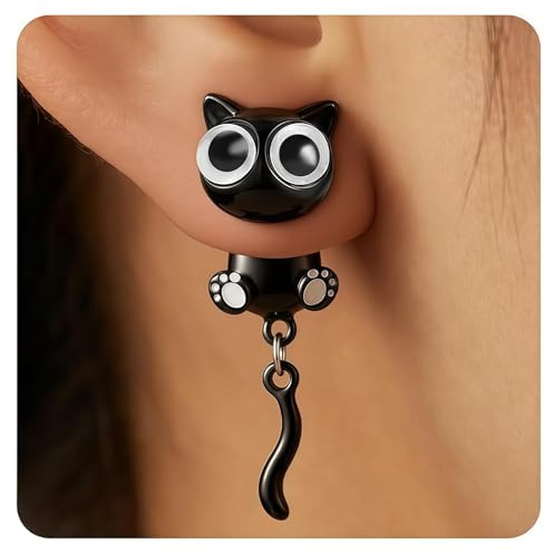 Vesavifaka Boucles d'oreilles Chat Noir Douce pour Femme, Mignons Clous d'oreilles Pattes de Chat, Bijoux Animaux Gothique en Boucles d'oreilles Avant-Arrière, Cadeau pour Femmes et Filles pour