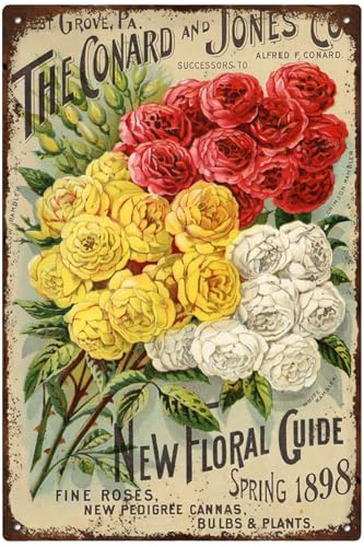 1898 Conard and Jones Co. New Floral Guide Cover Rambler Roses Vintage Floral Wall Decor Flower Tin Sign for Home Kitchen,Horticulture,Bars,Restaurants,Cafes Pubs,5.5x8 Inch