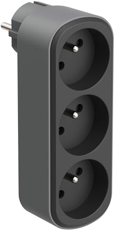 Electraline 531201 Adattatore Spina Multipresa Triplite Prima 3 Prese Francesi 16A (2P+T), Adattatore da Muro, Nero/Grigio
