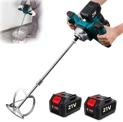 Malaxeur Mortier Colle électrique Avec Batterie 4.0ah,1700W 220V | Mélangeur de Ciment à 6 Vitesses Avec Outil D'agitation à Double Poignée pour Mélanger Peinture,Mortier,Plâtre,Mastic
