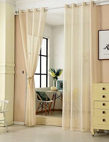 WOLTU Gardinen mit Ösen Leinenoptik halbtransparent 140x225cm Sand | 2er Set Leinenoptik Vorhang Ösenschal für Wohnzimmer und Schlafzimmer, moderne Stores mit weichem Licht, Länge 225 cm