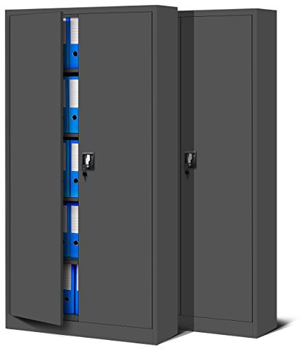 Jan Nowak 2er Set Aktenschrank Metallschrank, abschließbar, 185x90x40 cm | 2 Büroschränke Ordnerschränke mit Flügeltüren, Schloss, pulverbeschichtetem Stahl 0,6 mm, für Büro, Archiv und Werkstatt