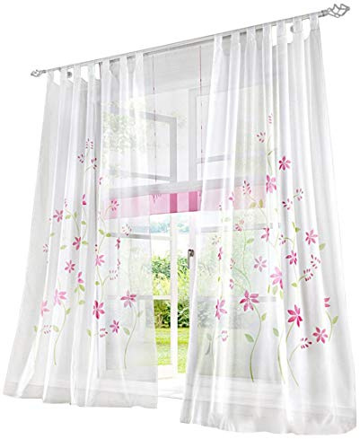 BAILEY JO 1er-Pack Gardine Schlaufen Gardinen Mit Blumen Voile Lichtdurchlässig Vorhang (BxH 150x245cm, pink)