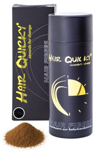 Hair Quicky® Premium Hair Fibers, Schütthaar, Streuhaar, Soforteffekt bei Geheimratsecken, Teilglatze, Haarausfall und lichtem Haar, für Männer & Frauen, natürliches Keratin | 28g | mittelbraun
