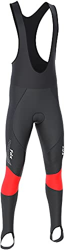 FDX Men’s Cycling Bib Tights – Padded, Breathable, Italian Roubaix Fabric, Quick Dry Thermal Bike Bib Pants – Thermodream Winter Biking Trouser, Bicycle Riding Leggings(Red -L)