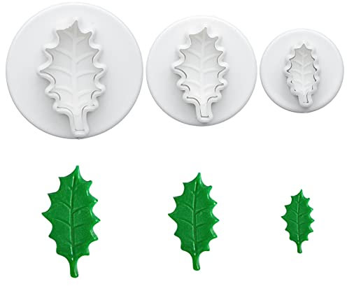Kungfu Mall 3 moldes para decoración de tartas de Navidad con hojas de acebo