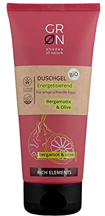 GRN[Green] Gel Douche Énergisant Bio Cosmétique - Olive Biologique et Bergamote Biologique - pour les Peaux Matures et Exigeantes, Revigorant - Végétalien - 200 Ml