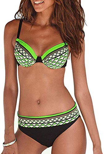 Vintage dam tvådelad baddräkt elegant bantning push up bikini tribal tryck bikini set, Gult, M