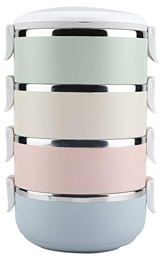 Nikou Fiambrera térmica - Fiambrera térmica portátil de acero inoxidable Recipiente a prueba de herrumbre Caja Bento El recipiente para alimentos se puede volver a montar(2800ml)