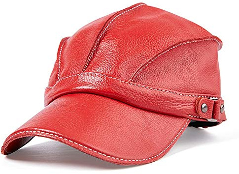 G.F. Echtes Leder Baseballkappe Hiphop Hut Mit Eingebaut Reine Baumwolle Atmungsaktiv Schweißgürtel Winter 56-60cm (Color : Red)