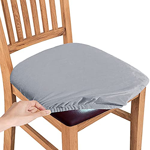 SHILV. HOME Sitzbezüge Aus Samt, Abnehmbarer, Abwaschbarer, Gepolsterter Sitzkissenbezug Mit Krawatten, Schonbezüge Für Möbelschutz Für Esszimmer, Küche (Silber-Grau,Set of 4)