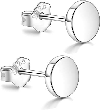 18K Weißgold plattierte Ohrstecker Silber 925, Silber Ohrringe Damen 3mm-10mm Optionen, Rund Hypoallergener Schmuck für Herren mädchen (9mm)