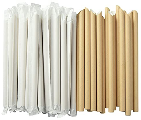 ALINK Pointed Paper Boba Straws, Individually Wrapped, 4-Layer Heavy Duty, 12mm Biodegradable Jumbo Smoothie Straws for Bubble Tea, Tapioca Pearls - Pack of 50