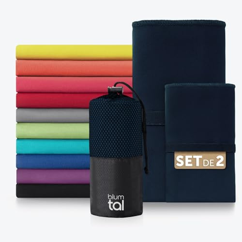 Blumtal Mikrofaser Handtuch 180 x 90cm + 80 x 40cm im Set - schnelltrocknende Microfaser Handtücher - optimales Fitness Towel/ Strandtuch Mikrofaser - Reisehandtuch Dark Ocean Blau